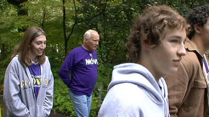 Alan Romatowski, second from left, with stepdaughter Katie, 26, and sons Yuri, 15, and Marek, 20, during the Memory Walk at the Pittsburgh zoo on Oct. 11.